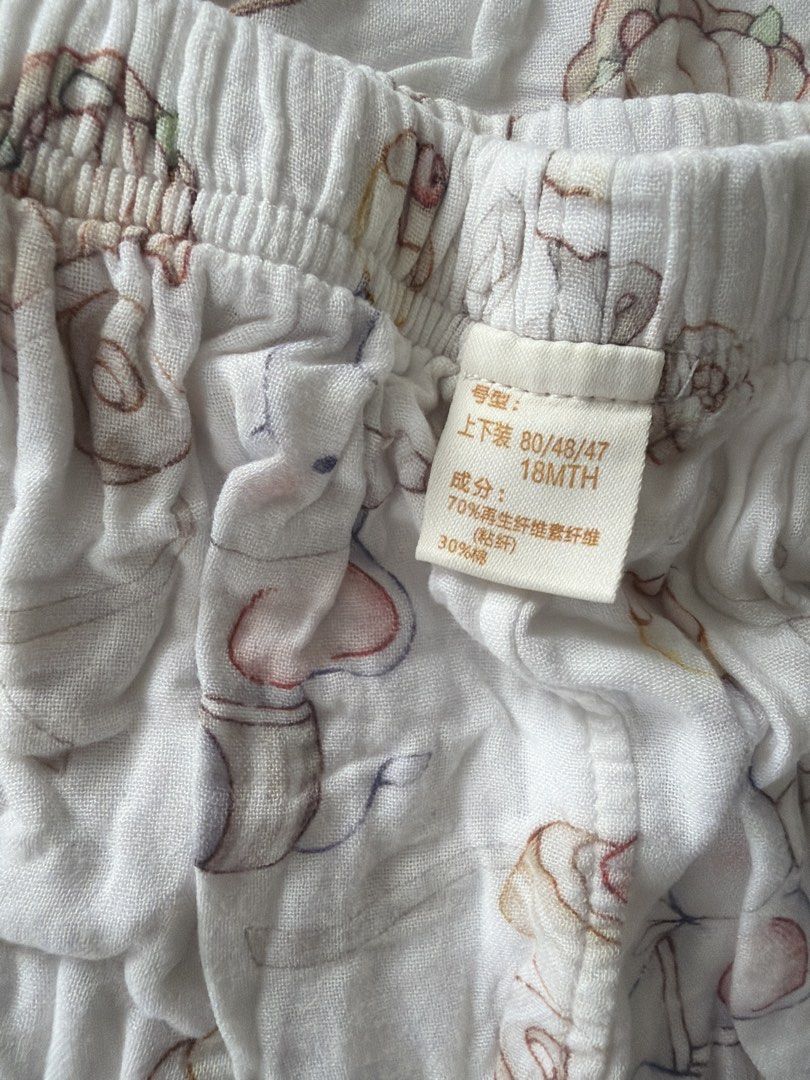 Cotton Toddler Pajama Sets (Category: Babies & Kids Fashion) located in Manila. Submitted by 17thfinds (Listing ID 1468962538, Image 3). Description: Two sets of toddler pyjamas, size 18MTH. One white set with cute animal and dessert prints, plus one pink set covered in adorable cat patterns. Button-up neckline on the tops and elastic waistbands on the shorts. Soft cotton-blend material, easy to wash and wear for bedtime or lounging around the ho