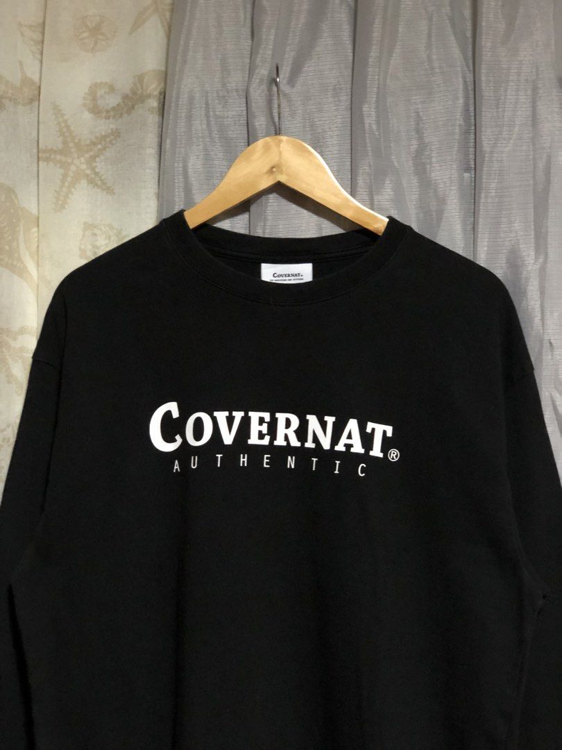 Covernat Authentic Black Long Sleeve Tee Size L (Category: Coats, Jackets and Outerwear) located in Calbayog City. Submitted by thriftme.bro (Listing ID 1469074967, Image 2). Description: Covernat black long sleeve shirt in Size L, made of 100% cotton. Features a classic white chest logo and a small brand tag on the sleeve hem. Comfortable and versatile for everyday casual wear..