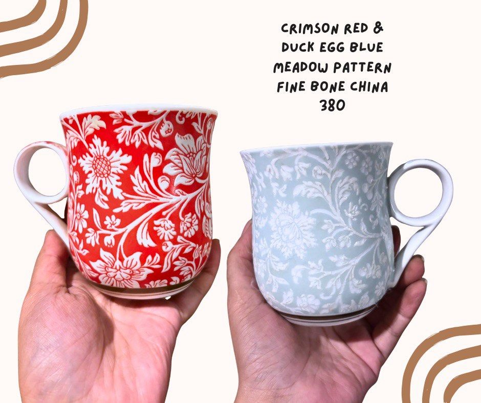Crimson Red & Duck Egg Blue Meadow Pattern Oriental Mugs (Category: Coffee & Tea Tableware) located in Pasig City. Submitted by homeyvibesph (Listing ID 1469084639, Image 1). Description: .