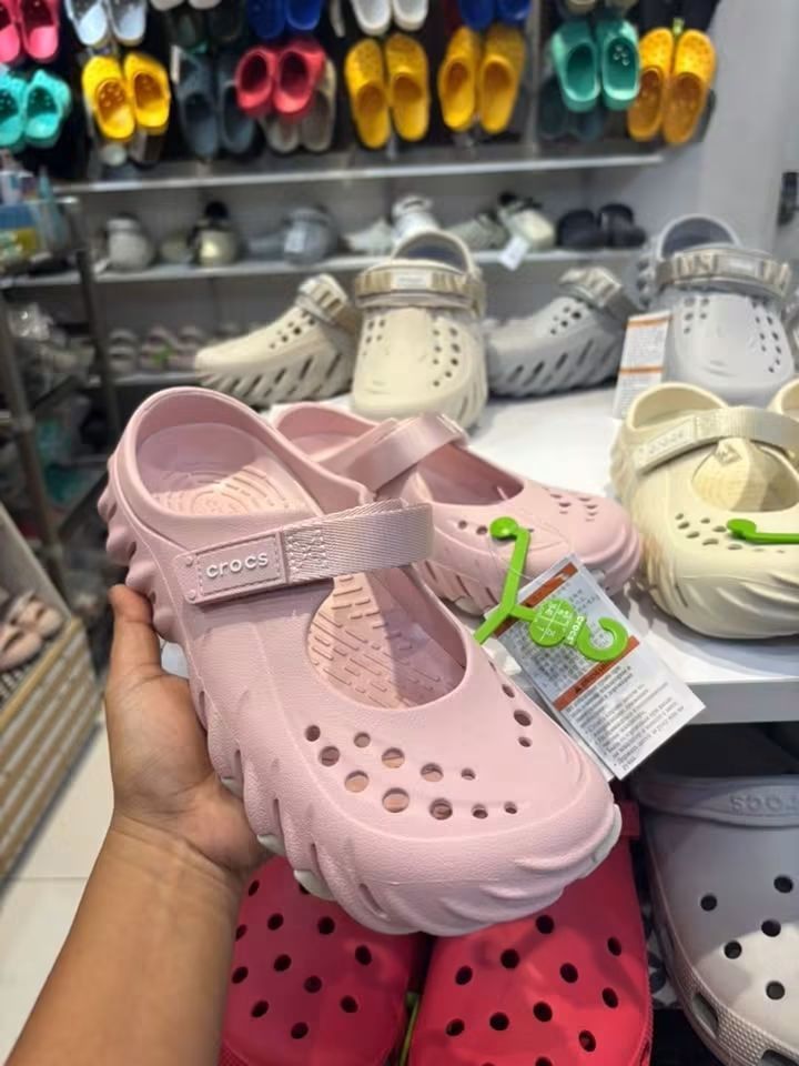 Crocs Echo Mary Jane Clog (Category: Flats & Sandals) located in Cebu City. Submitted by madeskartegirl (Listing ID 1468982629, Image 3). Description: - Item: Crocs Echo Mary Jane Clogs - Color: Bone - Condition: Brand new with tags (BNWT), never worn - Size: US 8 / W8 / EUR 38-39 - Details: Adjustable Velcro strap, chunky sculpted sole, and toe box ventilation ports - Perfect for daily wear and street style.
