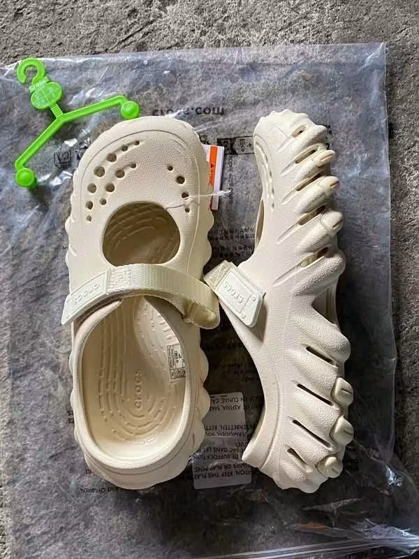 Crocs Echo Mary Jane Clog (Category: Flats & Sandals) located in Cebu City. Submitted by madeskartegirl (Listing ID 1468982780, Image 1). Description: - Brand new with tags in original plastic packaging and hangers - Style: Crocs Echo Mary Jane Clogs - Available colors: Neutral cream or soft pink - Features a unique sculpted design and chunky textured sole with cutouts - Adjustable strap across the top for a secure fit - 100% authentic and ready 