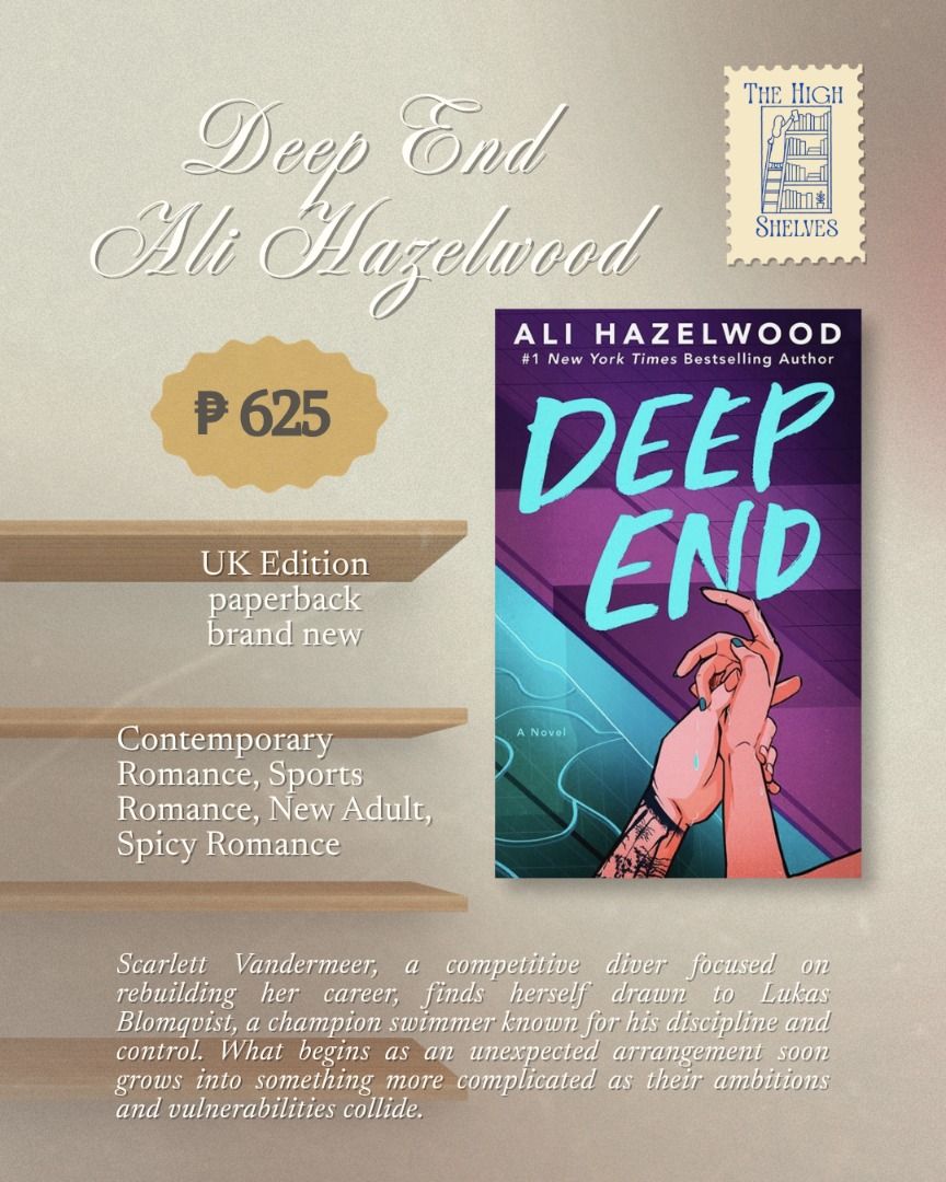 Deep End by Ali Hazelwood (Category: Storybooks) located in Marikina City. Submitted by the.highshelves (Listing ID 1468960408, Image 1). Description: ✨ AUTHENTIC BOOKS ONLY! Every book is carefully sourced and selected with fellow readers in mind. PACKED WITH LITTLE FREEBIES! you can also visit our ig acc! - @the.highshelves Interested in a book? MULTIPLE COPIES AVAILABLE 💬 Send us a message! Will send more actual pictures of the book if reques