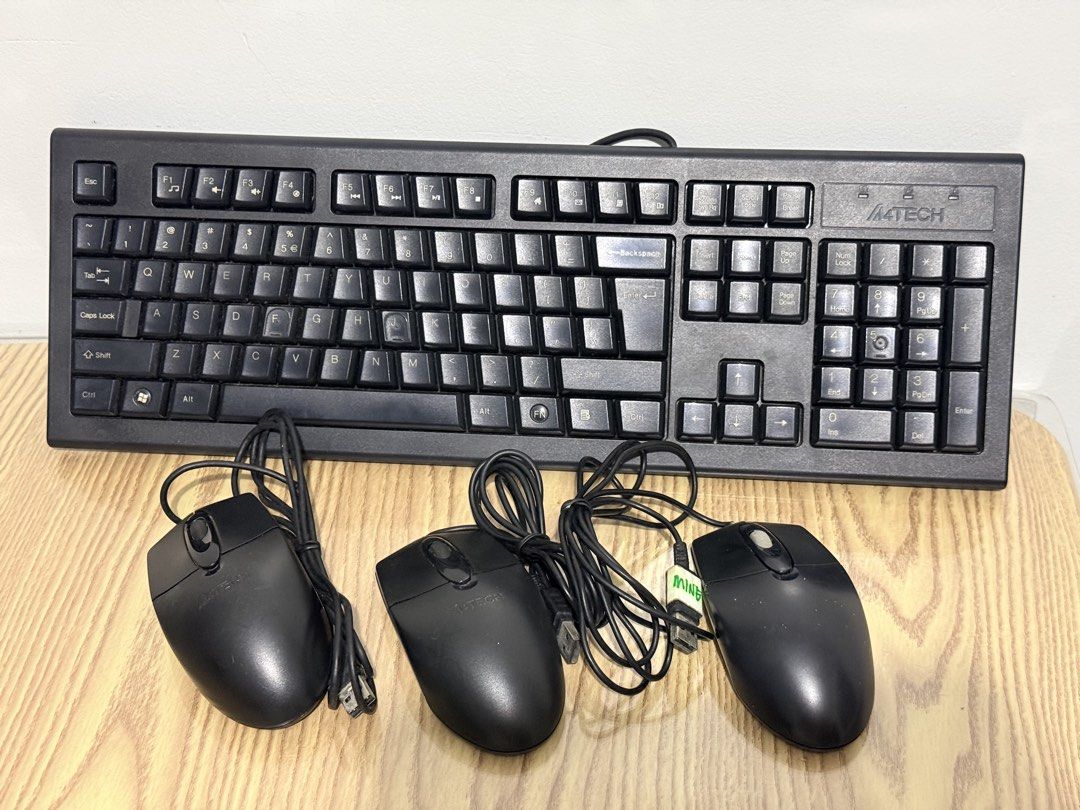[DEFECTIVE BUNDLE] A4Tech Keyboard + 3 Wired Mice | For Parts / Repair (Category: Computer Keyboard) located in Tanza. Submitted by vibrant.joy (Listing ID 1469070869, Image 1). Description: Clearing out defective peripherals. Selling a Defective Bundle of A4Tech peripherals. Ideal for technicians, hobbyists, or anyone looking for defective units/parts. -Bundle Includes: 1 Full-Size A4Tech Wired Keyboard + 3 Matching Wired Mice -Specs: USB Connec