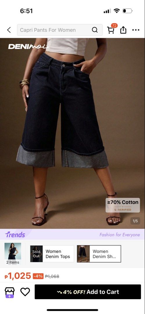 DENIMoi Dark Wash Rolled Cuff Capri Jeans (Category: Jeans) located in Batangas. Submitted by iiamkikay (Listing ID 1469060368, Image 1). Description: - Brand: DENIMoi - Style: Dark wash denim capri pants with wide turned-up cuffs - Fit: High waist with belt loops and front button closure - Material: Comfortable cotton blend with a bit of stretch - Condition: Great for casual, everyday wear.