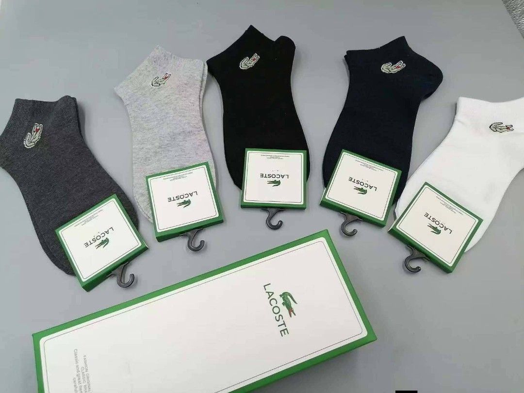Designer branded ankle socks set with box (Category: Socks & Tights) located in Manila. Submitted by iliasjen3082126 (Listing ID 1468995373, Image 2). Description: - Brand New Designer Ankle Socks - Featured Brands: Versace, Lacoste, Hermès, Louis Vuitton, & Tommy Hilfiger - Available Colors: Black, White, Grey, Brown, and Red - Features: Distinctive logo embroidery or prints for a stylish daily look - Packaging: Includes individual branded prese