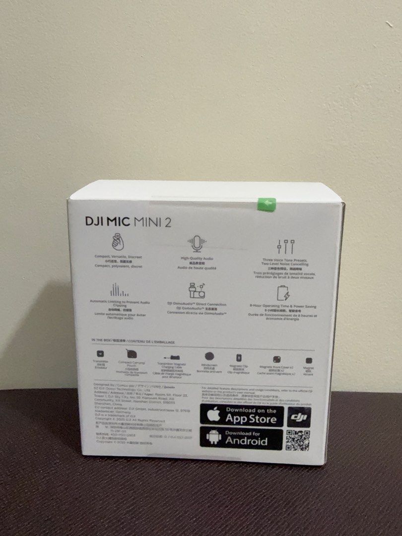 DJI Mic Mini 2 Wireless Microphone (Category: Microphones) located in Paranaque City. Submitted by MoonMomma.ph (Listing ID 1469073075, Image 2). Description: - Authentic DJI compact wireless microphone system - High-quality audio with two-level noise cancelling & 3 voice presets - Automatic audio limiting to prevent clipping & direct DJI OsmoAudio connection - Up to 8 hours of battery life on a single charge - Full box inclusion: transmitter, po