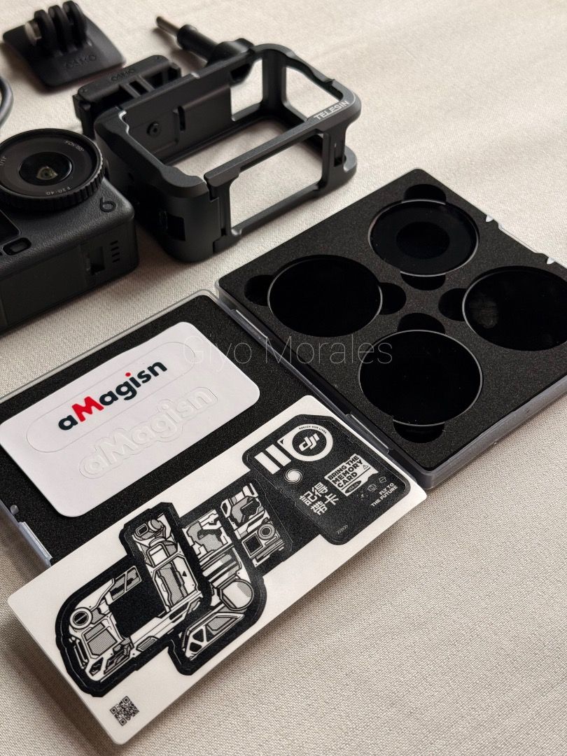 DJI Osmo Action 6 (Category: Cameras) located in Las Pinas. Submitted by giyomorales9588 (Listing ID 1468983213, Image 3). Description: - DJI Osmo Action 6 camera with original box - 2 Years DJI Care refresh insurance - Telesin grey neck mount for POV shots - aMagisn 4-piece ND filter set with protective case (CPL, 8, 16, 32) - Telesin Aluminum protective frame - DJI quick-release mount and thumbscrew - USB-C charging cable included Total worth o