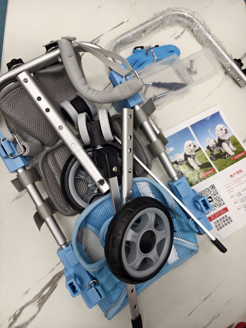 Dog Wheelchair Mobility Cart Adjustable (Category: Wheelchairs) located in Angeles City. Submitted by measaliman02351 (Listing ID 1469069075, Image 1). Description: - Condition: Brand new, unassembled in original packaging - Purpose: Helps disabled, injured, or mobility-challenged pets walk and run with ease - Material: Lightweight yet durable aluminum frame with a comfortable blue mesh harness - Features: Fully adjustable to fit your pet perfect