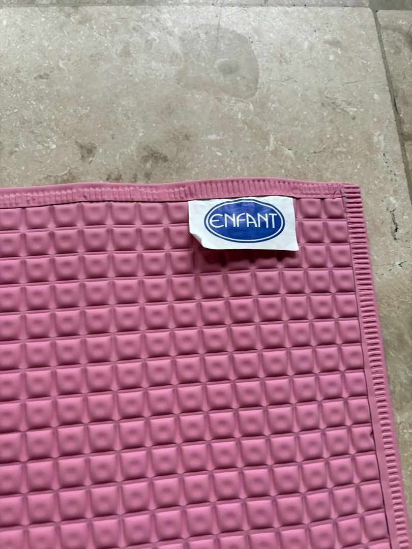 Enfant Rubber Crib Mat / Waterproof Sheet: Pink (Category: Changing Mats & Accessories) located in Quezon City. Submitted by tidyup.lara (Listing ID 1468932359, Image 3). Description: Sold as is Condition 8/10: used but in good condition.