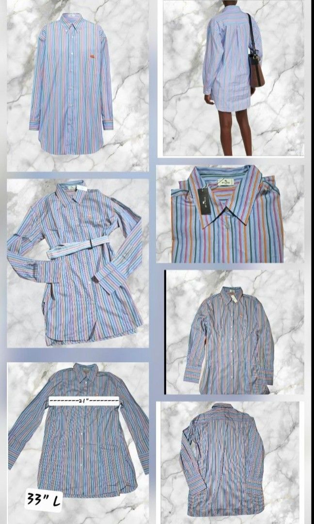 ETRO Assorted Dresses ON SALE (Category: Longsleeves) located in Paranaque City. Submitted by calm_youngstore7 (Listing ID 1468991807, Image 2). Description: - Brand: Etro - Design: Assorted *Multi-colored vertical stripes (light blue base with pink, green, and orange) * silk sleeveless v neck * silk short sleeve mini dress * silk bell sleeves * jersey dress with boat neckline and semi bell sleeves - Details: Classic collar, front button closure,