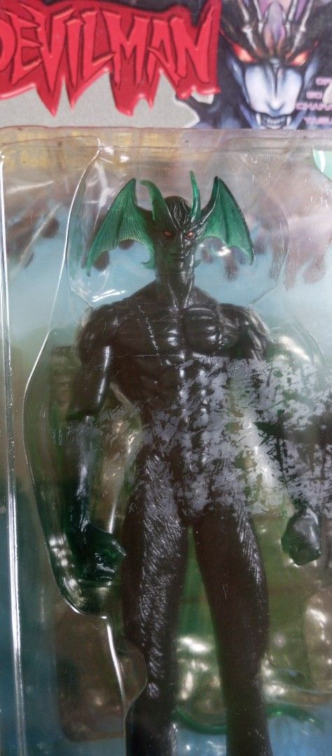 Fewture Devilman Action Figure FA-D01 (Category: Figurines & Statues) located in Victorias. Submitted by tobylacua26871 (Listing ID 1468988287, Image 2). Description: - Item: Fewture Devilman Action Figure (Model: FA-D01) - Version: Diabolic green (Rare collectible) - Condition: Brand new, factory sealed in original blister packaging - Details: Minor shelf wear at top hang tab, plastic bubble is completely intact - Inclusions: Bonus extra figure 