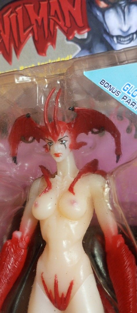 Fewture Devilman Lady Action Figure Special Hellfire Red (Category: Figurines & Statues) located in Victorias. Submitted by tobylacua26871 (Listing ID 1468987305, Image 2). Description: - Rare Fewture Devilman Lady action figure - Special Hellfire Red variant - Original comic character design by Yasushi Nirasawa - Factory sealed in original blister packaging with cardboard backing - Includes glow-in-the-dark bonus part - Comes with a display base