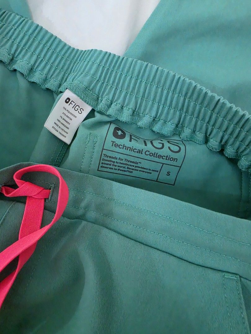 FIGS Technical Collection Scrub Pants Size S XS Teal Green (Category: Activewear) located in Manila. Submitted by books143 (Listing ID 1469088067, Image 2). Description: FIGS scrubs - Color: Teal green with bright pink drawstring (FIGS COLOR: SURGICAL GREEN) 🦚Rafaela xs top 🦖yola 1.0 small bottom some pen marks so selling for low similar to #whitecoat #otg scrubs.