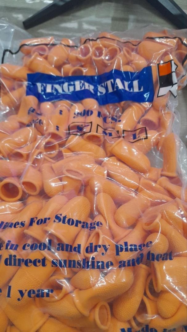 Finger stall Size: small and large 300 pcs per pack (Category: Home Improvement Tools & Accessories) located in Manila. Submitted by 09171479278_elsie. (Listing ID 1469001466, Image 1). Description: Finger stall Size: small and large 300 pcs per pack.