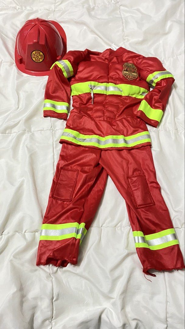 Fireman Costume with Firetruck (Category: Kids Wardrobes & Storage) located in Paranaque City. Submitted by closetclub308 (Listing ID 1469074525, Image 2). Description: Fireman and Firetruck (carters) Costume Well used With flaws but still in good condition Can send photos of my son when worn Best fits 2-3yo.