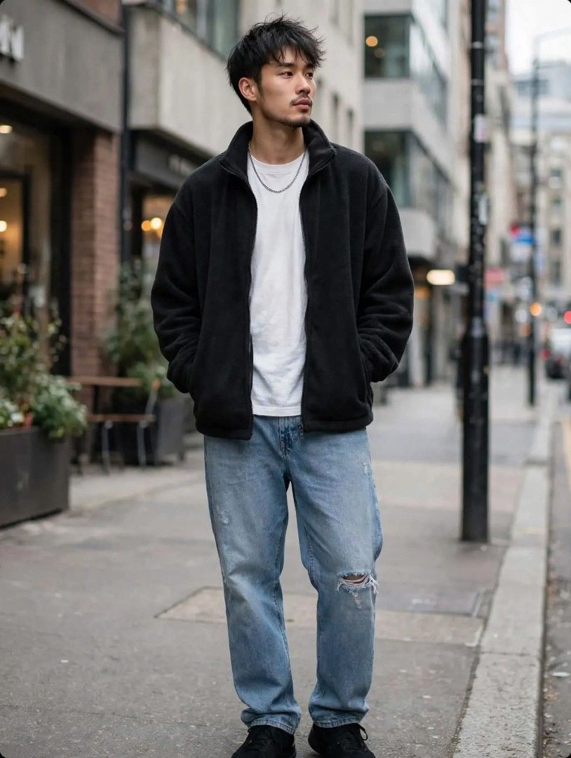 Fleece Black Coat/Jacket Zip up top to bottom for Men (Category: Coats, Jackets and Outerwear) located in Las Pinas. Submitted by apples_here (Listing ID 1468985166, Image 1). Description: Used but still in good condition Declutter, too big pala XL Zipper puller chipped color otjerez.