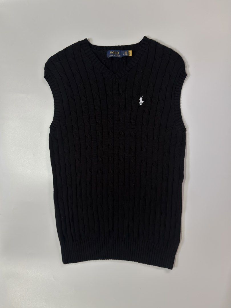 For sale (Category: Vests) located in Marikina City. Submitted by skkagawad041591 (Listing ID 1468953790, Image 2). Description: PRL Cable knit vest Size large Dimension Width 19 | Length 27.5 Good as new.