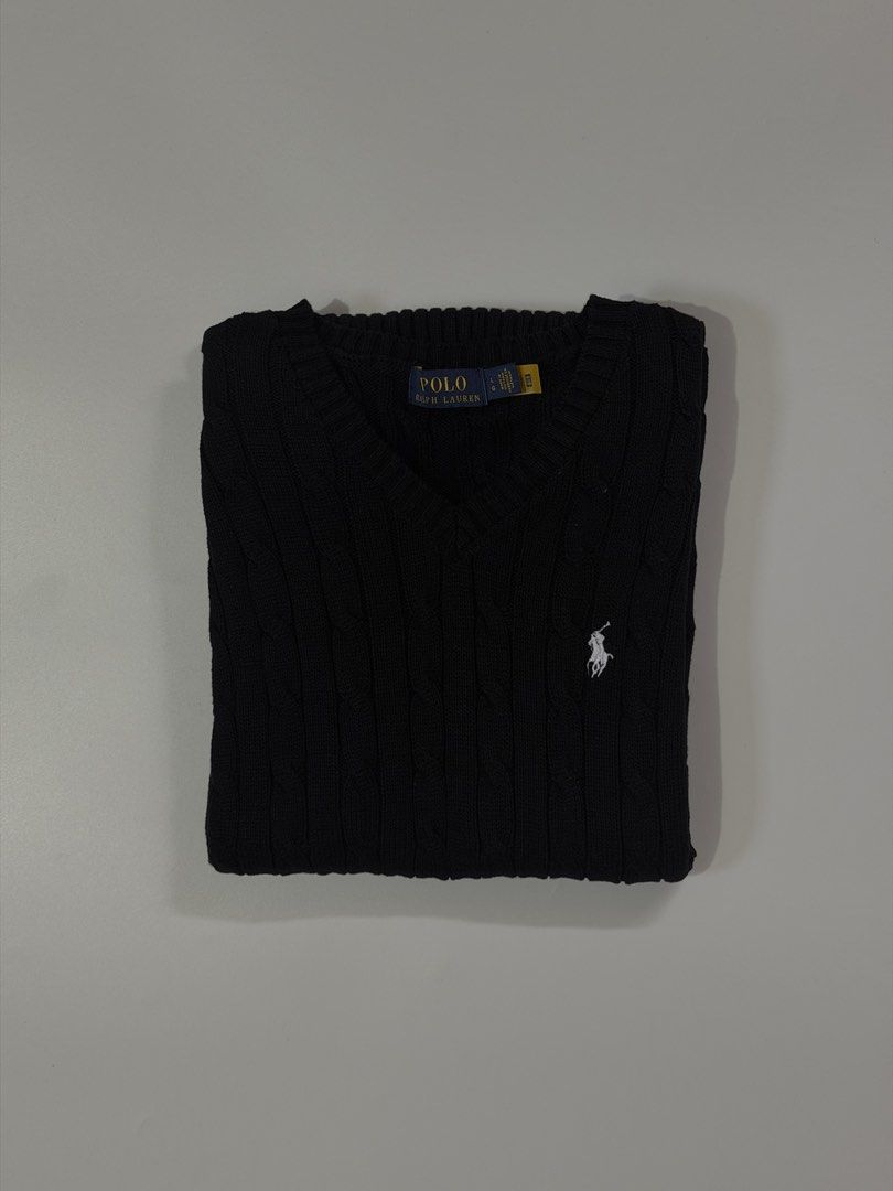 For sale (Category: Vests) located in Marikina City. Submitted by hsatstnemesabeht (Listing ID 1468954609, Image 1). Description: PRL Cable knit vest Size large Dimension Width 19 | Length 27.5 Good as new.