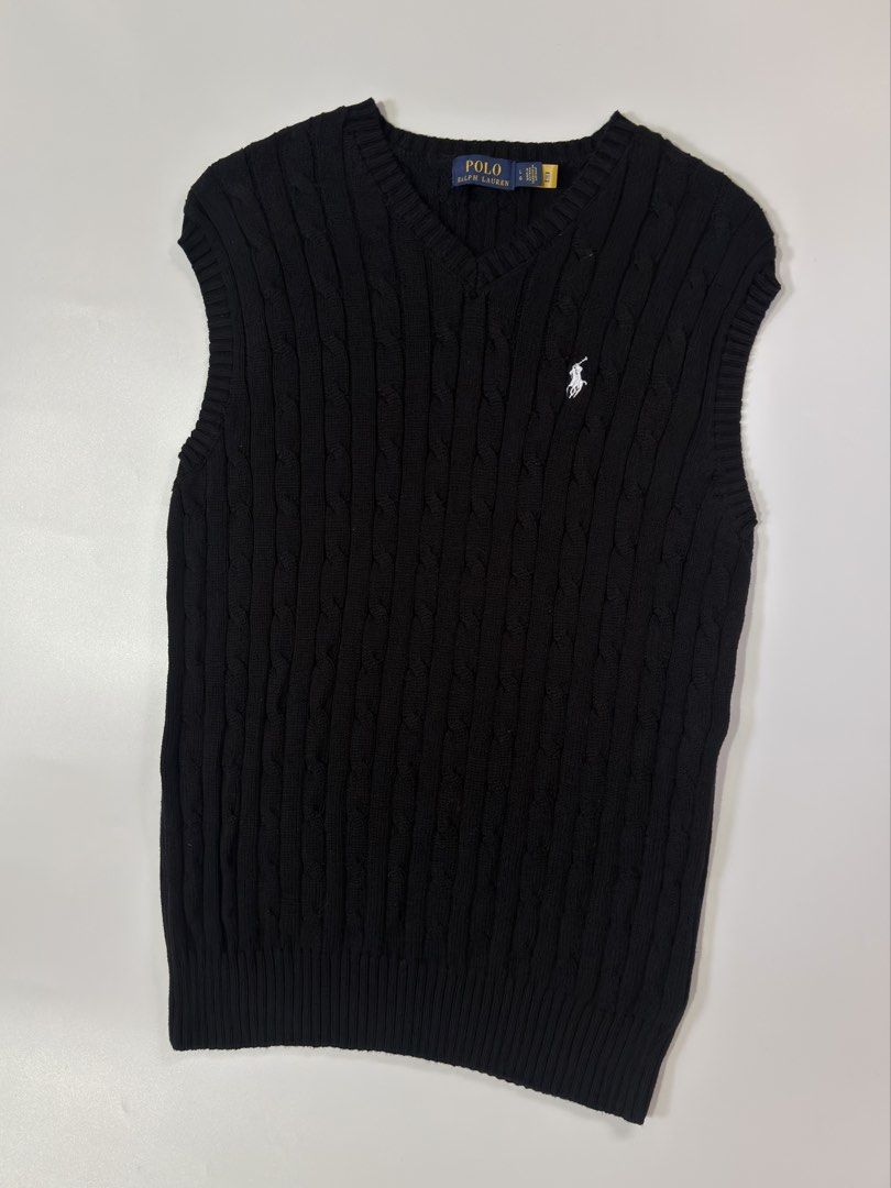 For sale (Category: Vests) located in Marikina City. Submitted by hsatstnemesabeht (Listing ID 1468954609, Image 3). Description: PRL Cable knit vest Size large Dimension Width 19 | Length 27.5 Good as new.