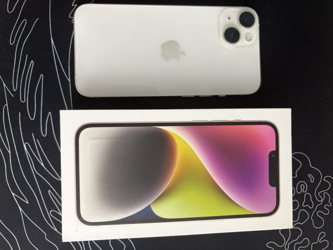 For Sale | iPhone 14 Starlight 128GB (Category: iPhone 14 Series) located in Quezon City. Submitted by riabernardo21 (Listing ID 1468935369, Image 3). Description: Battery health at 83% Test all you want Will reset the phone once paid Comes with a box and unused charging cable.