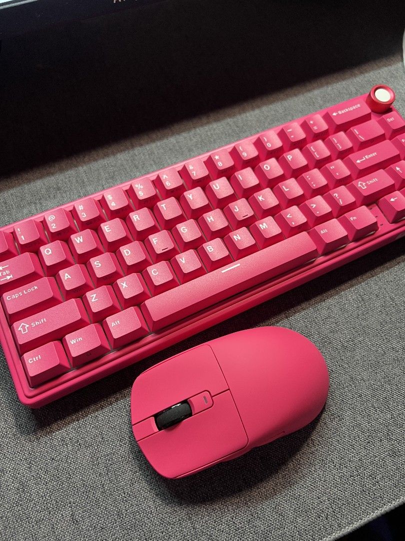 For sale as bundle only (Category: Mouse & Mousepads) located in Manila. Submitted by _frncis (Listing ID 1469135907, Image 2). Description: Royal Kludge MG6 pro mouse tri-mode Berry Red & Royal Kludge R65 keyboard Berry Red 🔥 For sale as BUNDLE ONLY! 🔸Complete set 🔸Used once only for affiliating 🔸Good for gaming and working Location 📍 Around pampanga or metro manila via jnt or lalamove.