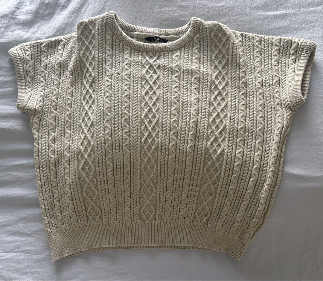 for+me Knit Cable Sweater Vest Grey Size Large (Category: Sleeveless) located in San Juan City. Submitted by belle_scarlet (Listing ID 1468942401, Image 1). Description: - Brand: for+me - Size: Large - Color: Classic Grey - Style: Cable knit sweater vest with crew neckline and short sleeves - Details: Thick textured weave pattern, ribbed hem and collar - Condition: Great, barely worn - Perfect for effortless layering.