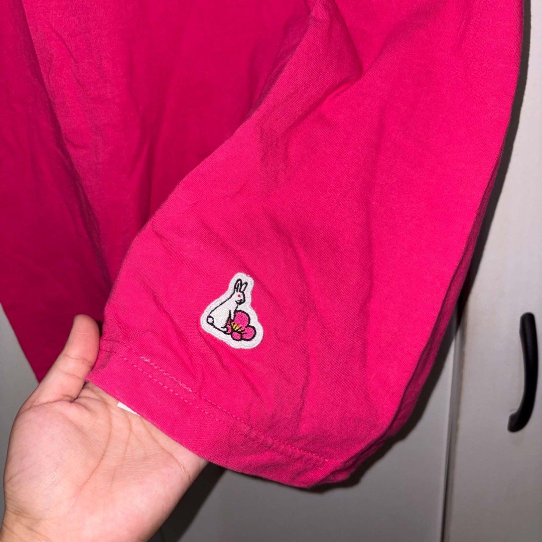 FR2 Caution Pink T-Shirt (Category: Tshirts & Polo Shirts ) located in Rosario. Submitted by elyukano2506 (Listing ID 1469021752, Image 3). Description: - Brand: FR2 - Color: Bright Pink - Size: Medium - Material: 100% Cotton - Design: Large CAUTION rabbit graphic on chest, small embroidered rabbit patch near hem - Details: Crew neck, short sleeves, solid pink back, original collar tag and care label - Condition: Excellent / Pre-loved (ready to w