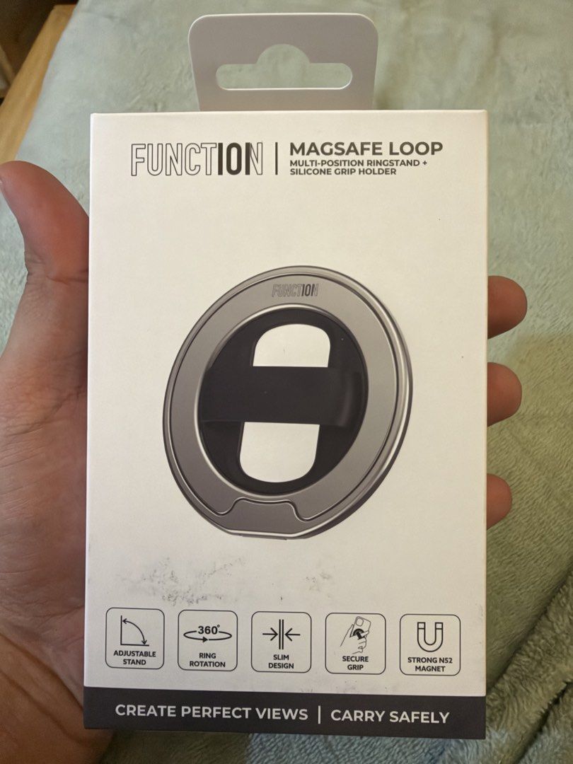 Function101 Magsafe Loop (Category: Cases & Sleeves) located in Quezon City. Submitted by law.1789 (Listing ID 1469101189, Image 1). Description: SRP - 990 Sale Price - 449 - Brand new Function101 MagSafe Loop - Multi-position ring stand and soft silicone finger loop for a secure, comfortable grip - Integrated super strong N52 magnets for secure attachment - Lightweight aluminum alloy construction with a slim design - 360-degree ring rotation and