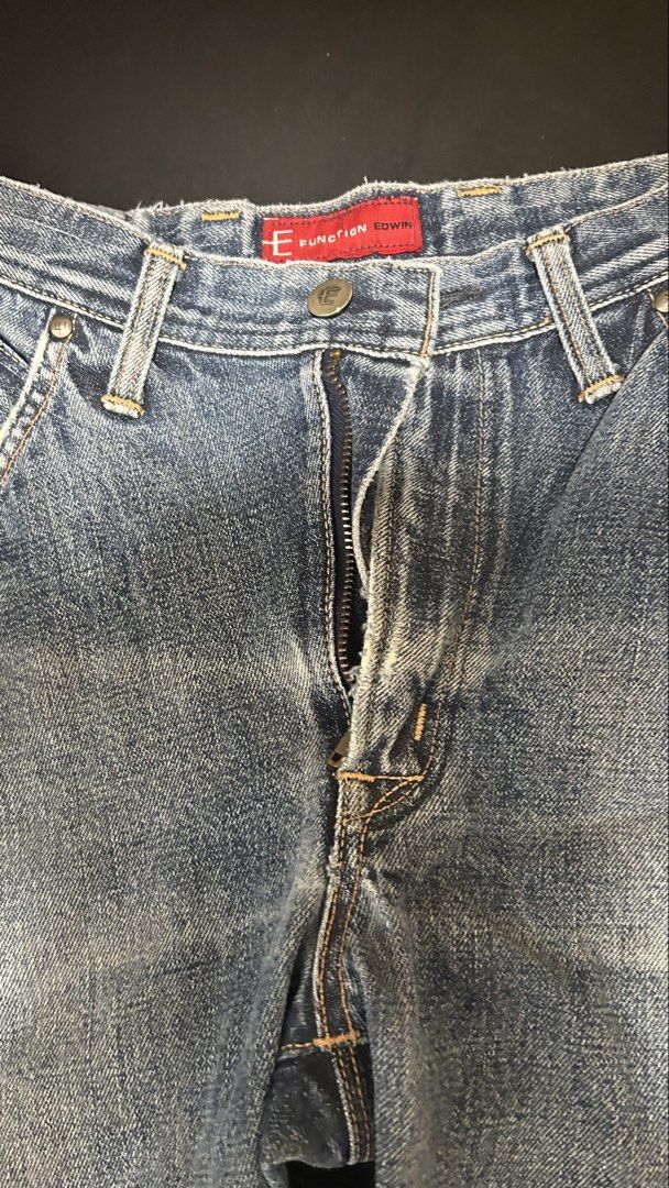 Function Edwin Vintage Blue Denim Jeans (Category: Jeans) located in Manila. Submitted by lycheeei_ (Listing ID 1469116148, Image 1). Description: - Brand: Function Edwin - Color: Classic blue with heavy fading for a vintage, broken-in look - Details: Red label on the inner waistband, button fly with branded metal hardware - Material: Sturdy denim with durable contrast stitching - Style: Great vintage streetwear piece.