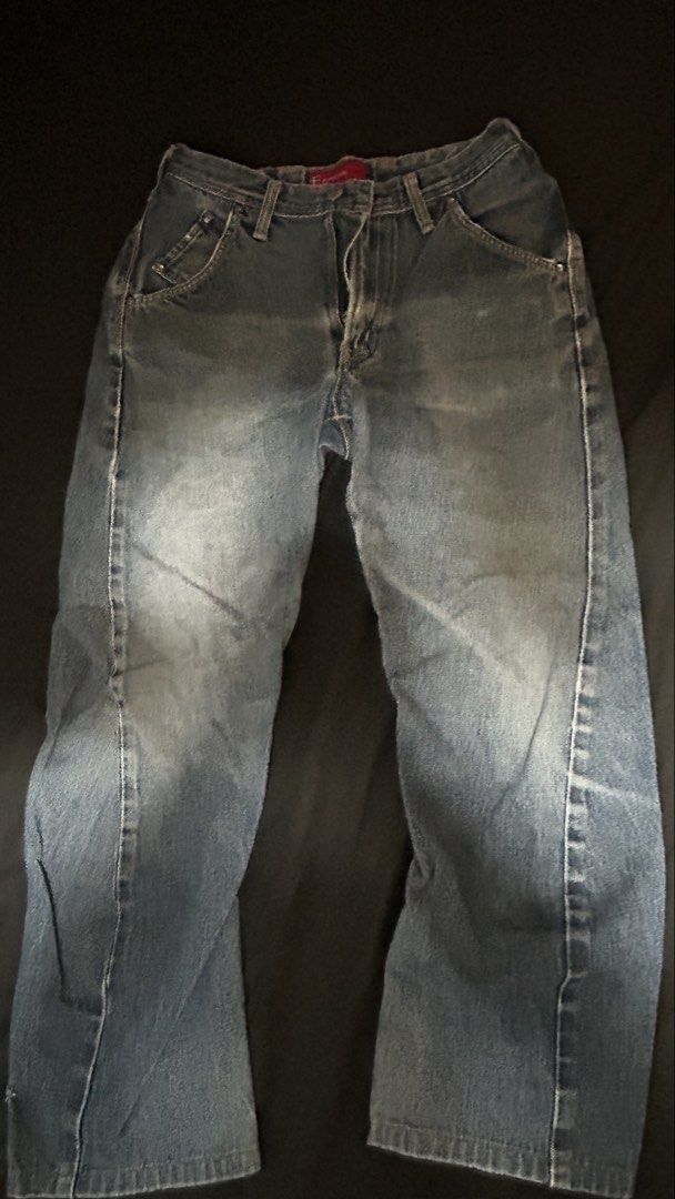 Function Edwin Vintage Blue Denim Jeans (Category: Jeans) located in Manila. Submitted by lycheeei_ (Listing ID 1469116148, Image 2). Description: - Brand: Function Edwin - Color: Classic blue with heavy fading for a vintage, broken-in look - Details: Red label on the inner waistband, button fly with branded metal hardware - Material: Sturdy denim with durable contrast stitching - Style: Great vintage streetwear piece.