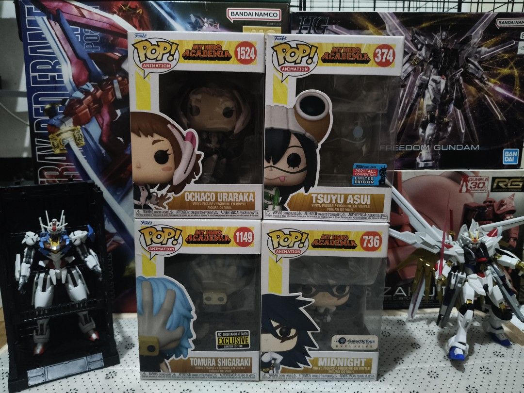 FUNKO POP MY HERO ACADEMIA (Category: Figurines & Statues) located in Marikina City. Submitted by iamkurbiii (Listing ID 1468984073, Image 1). Description: #1524 OCHACA URARAKA PRICE: 500 CONDITION: 8/10 #374 TSUYU ASUI (2021 FCO) PRICE: 800 CONDITION: 9/10 #1149 TOMURA SHIRAGAKI (EARTH ENTERTAINMENT EXCLUSIVE) PRICE: 800 CONDITION: 9/10 MIB #736 MIDNIGHT (GALACTIC TOYS EXCLUSIVE) PRICE: 800 CONDITION: 9/10 MODE OF PAYMENT - GCASH - GO TYME - BDO