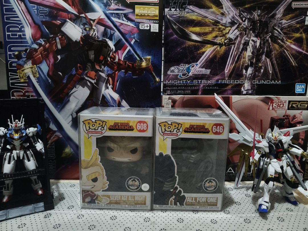 FUNKO POP MY HERO ACADEMIA (Category: Figurines & Statues) located in Marikina City. Submitted by iamkurbiii (Listing ID 1468985869, Image 1). Description: #608 SILVER AGE ALL MIGHT (BIG BOY'S LIMITED EDITION) PRICE: 800 CONDITION: 9.5/10 MIB #646 ALL FOR ONE (BIG BOY'S LIMITED EDITION) PRICE: 800 CONDITION:9.5/10 MIB #1201 SPINNER (2022 WCO) PRICE: 800 CONDITION: 9/10 MIB BUNDLE: 2,000 FIXED MODE OF PAYMENT - GCASH - GO TYME - BDO.
