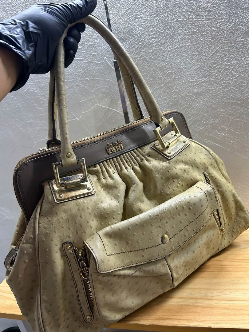 GALADAY SATCHEL HAND BAG OSTRICH LEATHER (Category: Shoulder Bags) located in Caloocan City. Submitted by j3ngsanity (Listing ID 1469095674, Image 2). Description: ISSUE : SIGN OF USAGE / LEATHER SCRATCHES / RUST HARDWARE.