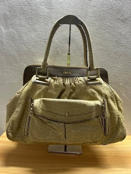 GALADAY SATCHEL HAND BAG OSTRICH LEATHER (Category: Shoulder Bags) located in Caloocan City. Submitted by j3ngsanity (Listing ID 1469095674, Image 1). Description: ISSUE : SIGN OF USAGE / LEATHER SCRATCHES / RUST HARDWARE.