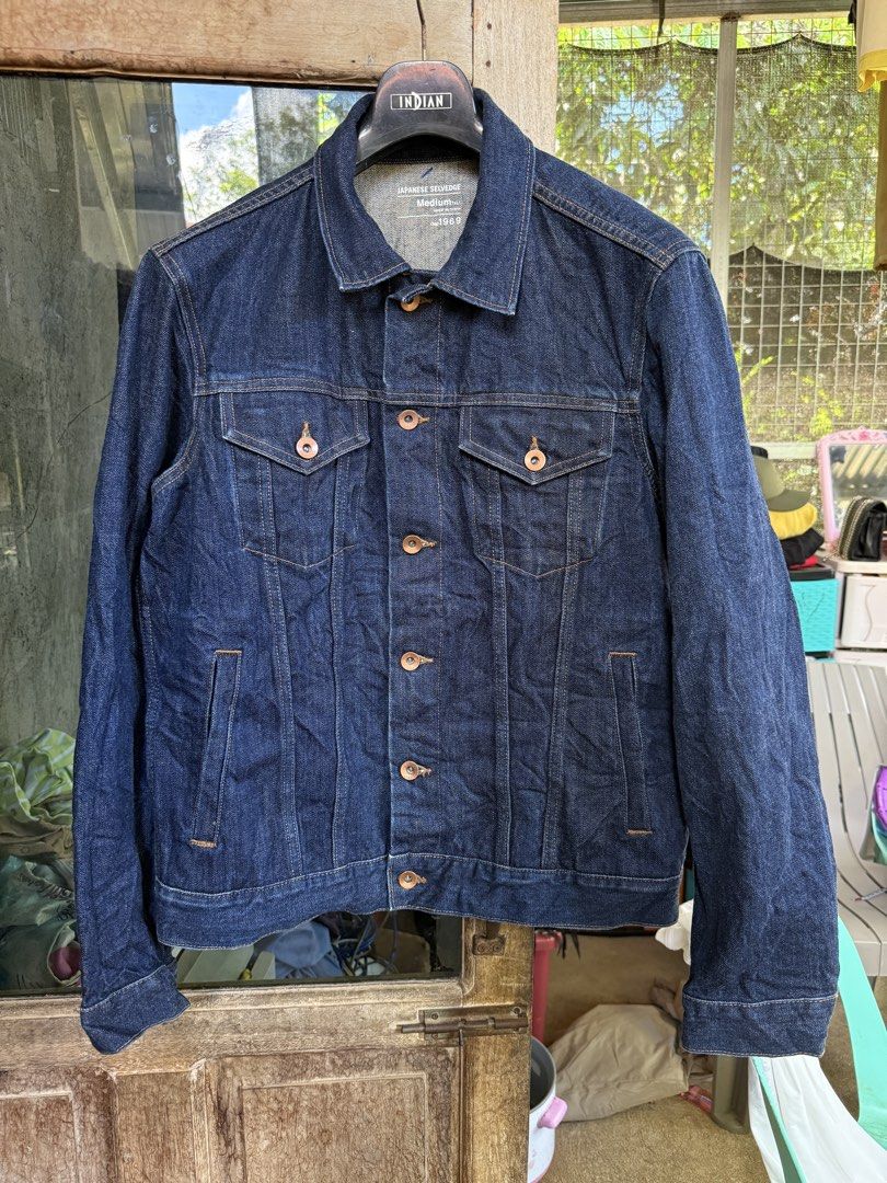 GAP 1969 Japanese Selvedge Denim Jacket (Category: Coats, Jackets and Outerwear) located in Manolo Fortich. Submitted by thriftacktoe34 (Listing ID 1468985967, Image 1). Description: Excellent condition Color rate 9.5/10 Size Medium Tall Dimes W21 x L25 Issue: fades check last 3 pics.