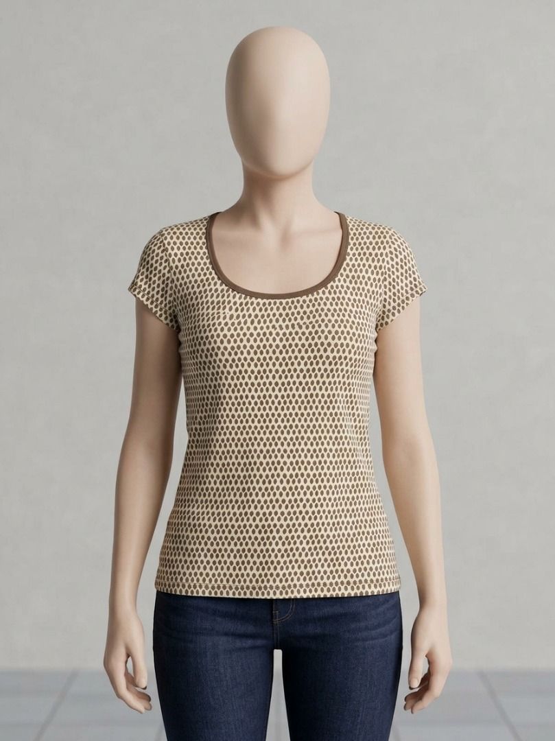 Gap Brown pattern scoop neck short sleeve top WB (Category: Shirts) located in Mandaue City. Submitted by isabelle915 (Listing ID 1468982957, Image 1). Description: - Brown and beige patterned design - Fitted style with short sleeves - Scoop neck with contrasting brown trim - Versatile piece, great for casual days - Easy to pair with jeans.