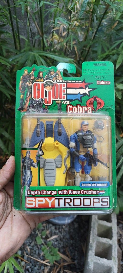 G.I. Joe vs Cobra Spy Troops Depth Charge (Category: Action & Battle Toys) located in San Pedro. Submitted by kapitankulot (Listing ID 1468931104, Image 1). Description: - Authentic G.I. Joe vs Cobra Spy Troops action figure set - Includes Depth Charge figure and Wave Crusher vehicle - Comes with weapon accessories and helmet - Includes exclusive Comic #4 inside - Original carded packaging with classic green background and logo - Perfect for coll