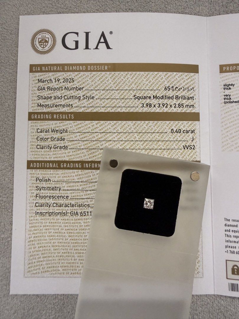 GIA Princess Cut Diamond (Category: Precious Stones) located in Mandaluyong City. Submitted by preciousregalia (Listing ID 1469060028, Image 2). Description: GIA Princess Cut Diamond Carat- .40ct Color- J Clarity- VVS2 Price: P28,000.