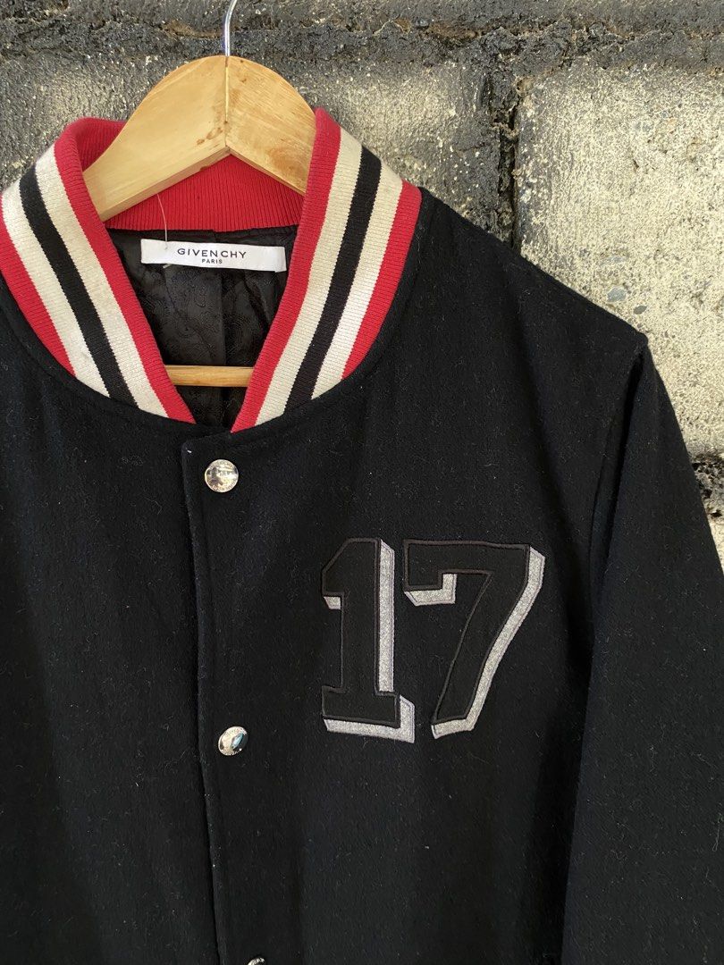Givenchy # 17 Patch Wool Varsity Jacket (Category: Coats, Jackets and Outerwear) located in Villaverde. Submitted by theluxurythrift.ph (Listing ID 1468974076, Image 3). Description: Wts Givenchy Wool Varsity Jacket Size Xlarge on Tag W 22 Inch L 27 Inch Excellent Condition No Flaws 3999 + Sf.