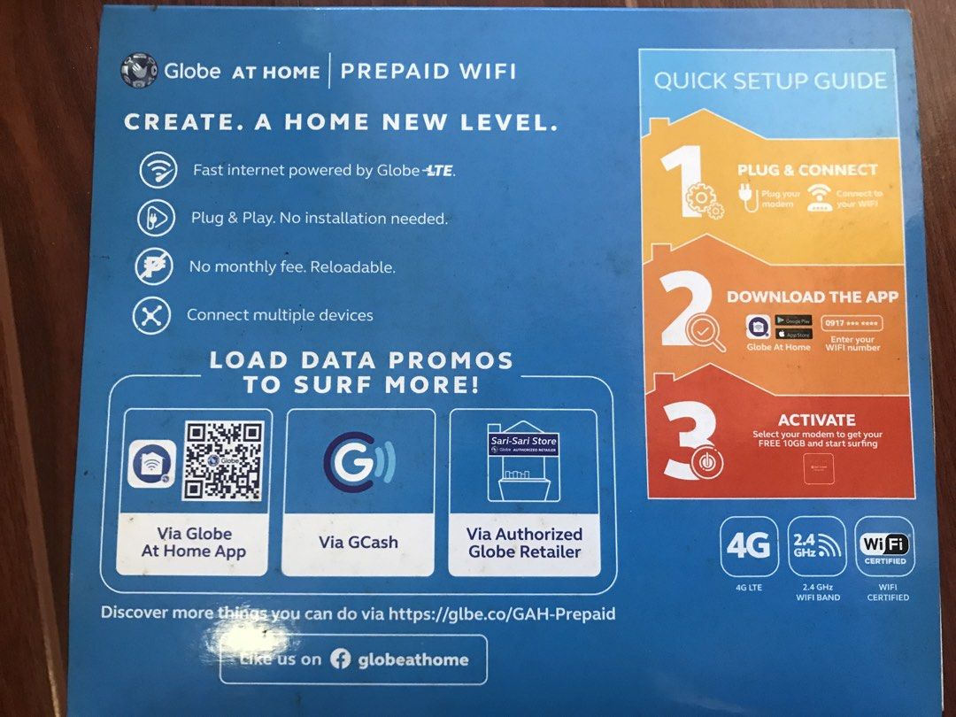 Globe At Home Prepaid WiFi Modem (Category: Networking) located in Quezon City. Submitted by lalasonlinebazaar (Listing ID 1468934812, Image 3). Description: Still sealed, never been used.
