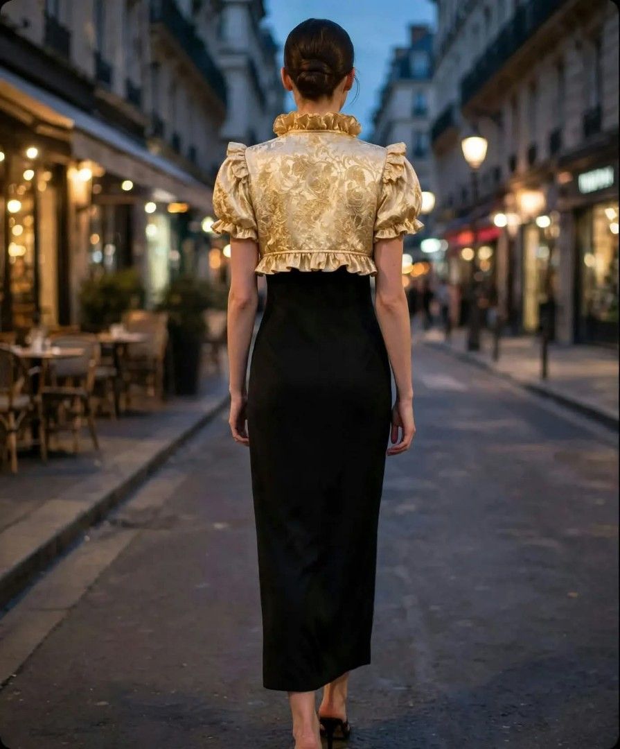 Golden Bolero with embossed design (Category: Coats, Jackets and Outerwear) located in Las Pinas. Submitted by apples_here (Listing ID 1468996062, Image 2). Description: Slightly used Decluttering Snall Bought this for 600php With embossed Burda design.