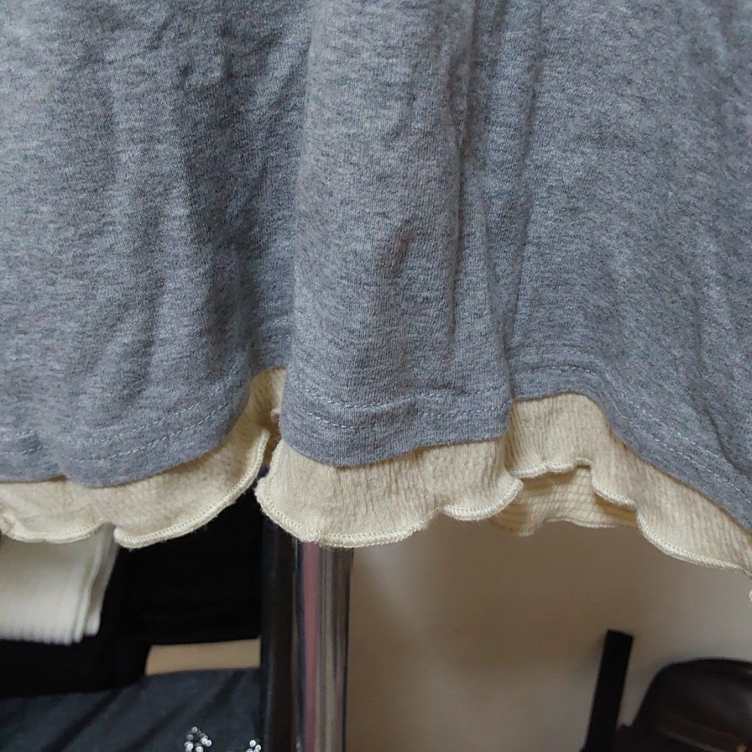 Gray layered top (Category: Shirts) located in Magarao. Submitted by cinabonthrifts (Listing ID 1469089451, Image 3). Description: Issue: The ribbon has some frays Size: s-m MOP: Gcash MOD: Jnt.