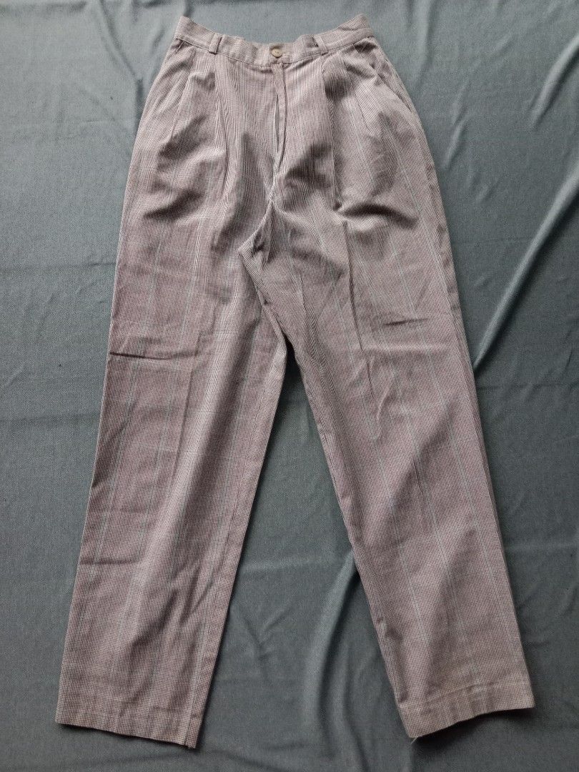 gray plaid vintage cotton trousers (Category: Other Bottoms) located in Bontoc. Submitted by irene_banganan (Listing ID 1469012468, Image 1). Description: gray plaid vintage cotton trousers waist: 25" | length: 39" fits xs-small makapal, no stretch well made no flaws, excellent condition.