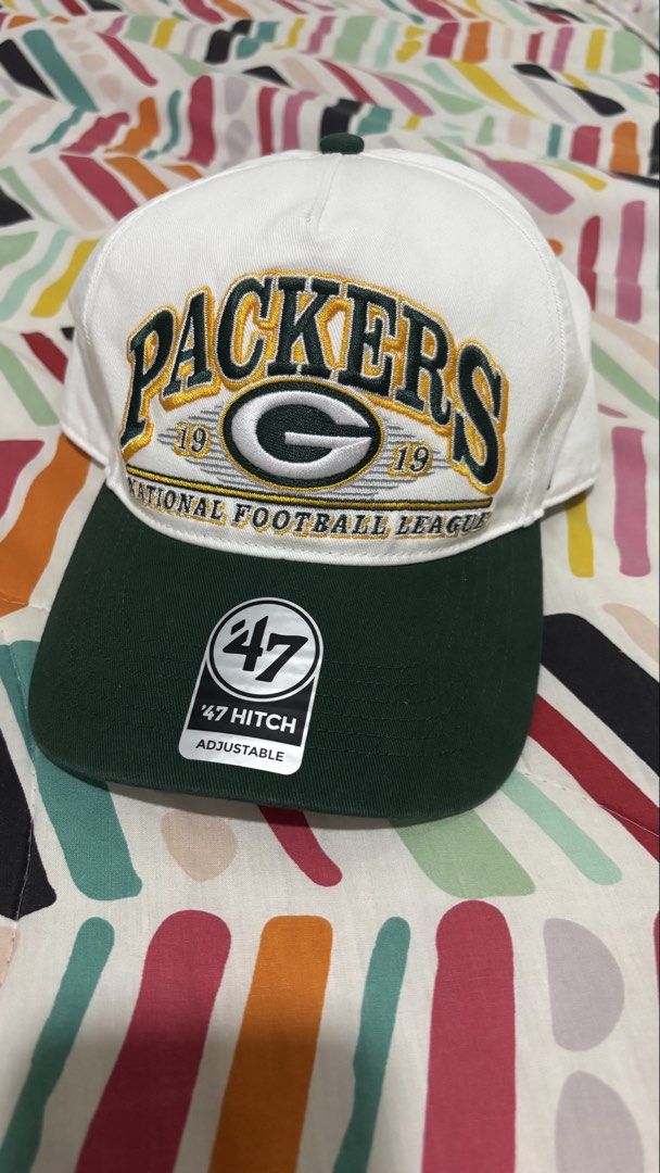 Green Bay Packers 47 Hitch Adjustable Cap Hat (Category: Caps & Hats) located in Mandaluyong City. Submitted by gaela.jericho-27123 (Listing ID 1468989523, Image 1). Description: - Authentic Green Bay Packers '47 Hitch adjustable hat - White crown with dark green contrasting brim - Bold team embroidery with '1919' and NFL detailing on the front - Brand new with original tags and sticker intact (Original retail: $41.99) - Size: OSFA (One Size Fits