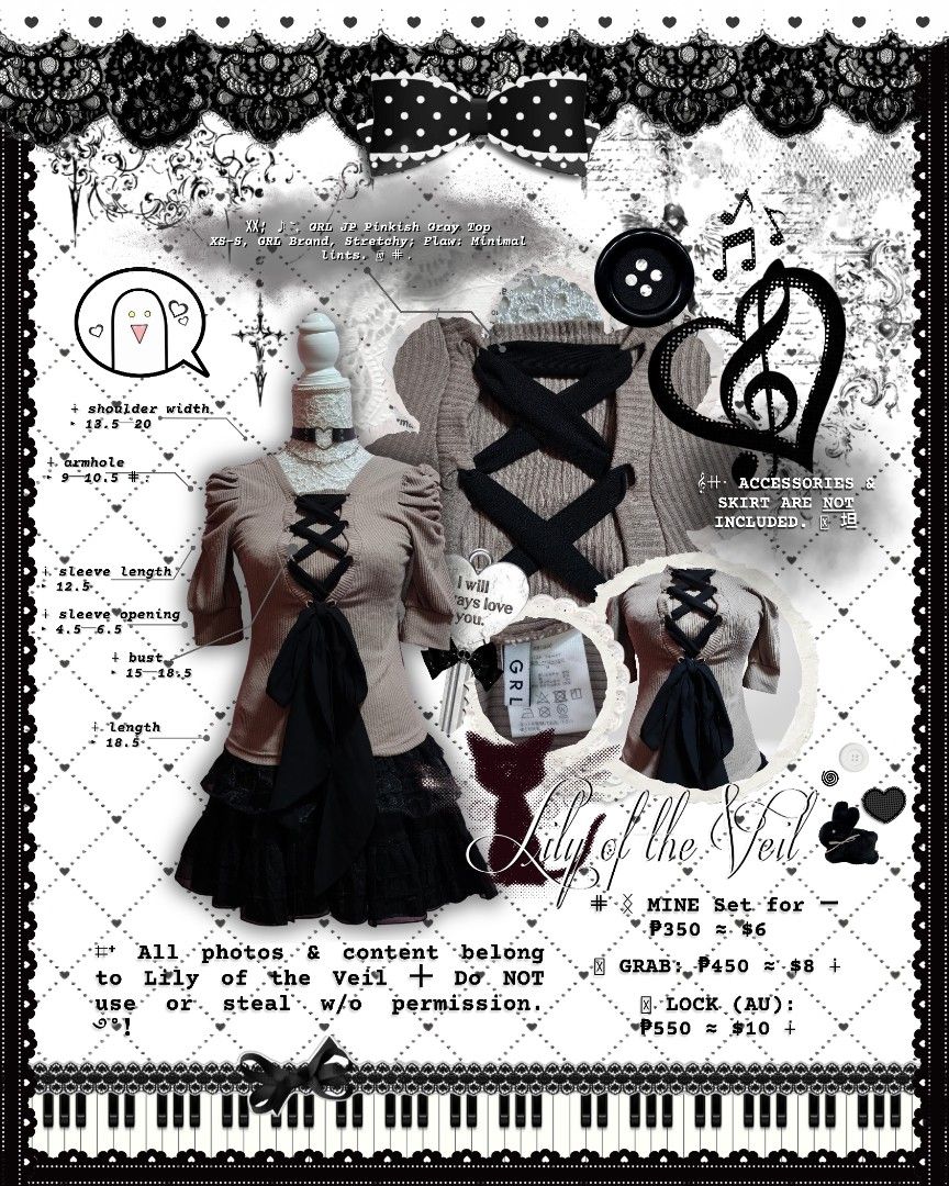 GRL pinkish gray jp top (Category: Blouses) located in Manila. Submitted by lilyoftheveil (Listing ID 1469091633, Image 1). Description: ⌗⁺ 𝗦𝗧𝗔𝗧𝗨𝗦: 𝖮𝖯𝖤𝖭 ‎࿔˚！ 𖥻𓏵 𝗕𝗜𝗗 𝗣𝗥𝗜𝗖𝗘: ₊ ┼ 𝖬𝖨𝖭𝖤: ₱350 ≈ $6 ₊ ┼ 𝖦𝖱𝖠𝖡: ₱450 ≈ $8 ₊ ┼ 𝖫𝖮𝖢𝖪 (𝗔𝗨): ₱550 ≈ $10 𖥻𓏵 𝗕𝗜𝗗 𝗦𝗧𝗔𝗥𝗧𝗘𝗗: [DATE] • [TIME] 𖥻𓏵 𝗘𝗻𝗱 𝗼𝗳 𝗕𝗶𝗱𝗱𝗶𝗻𝗴: [DATE] • [TIME] 𖥻𓏵 𝗕𝗜𝗗 𝗗𝗨𝗥𝗔𝗧𝗜𝗢𝗡: 3 days from the first valid bid ⊹₊┈ㆍ┈ㆍ┈ㆍ✿ㆍ┈ㆍ┈ㆍ┈₊⊹ View 