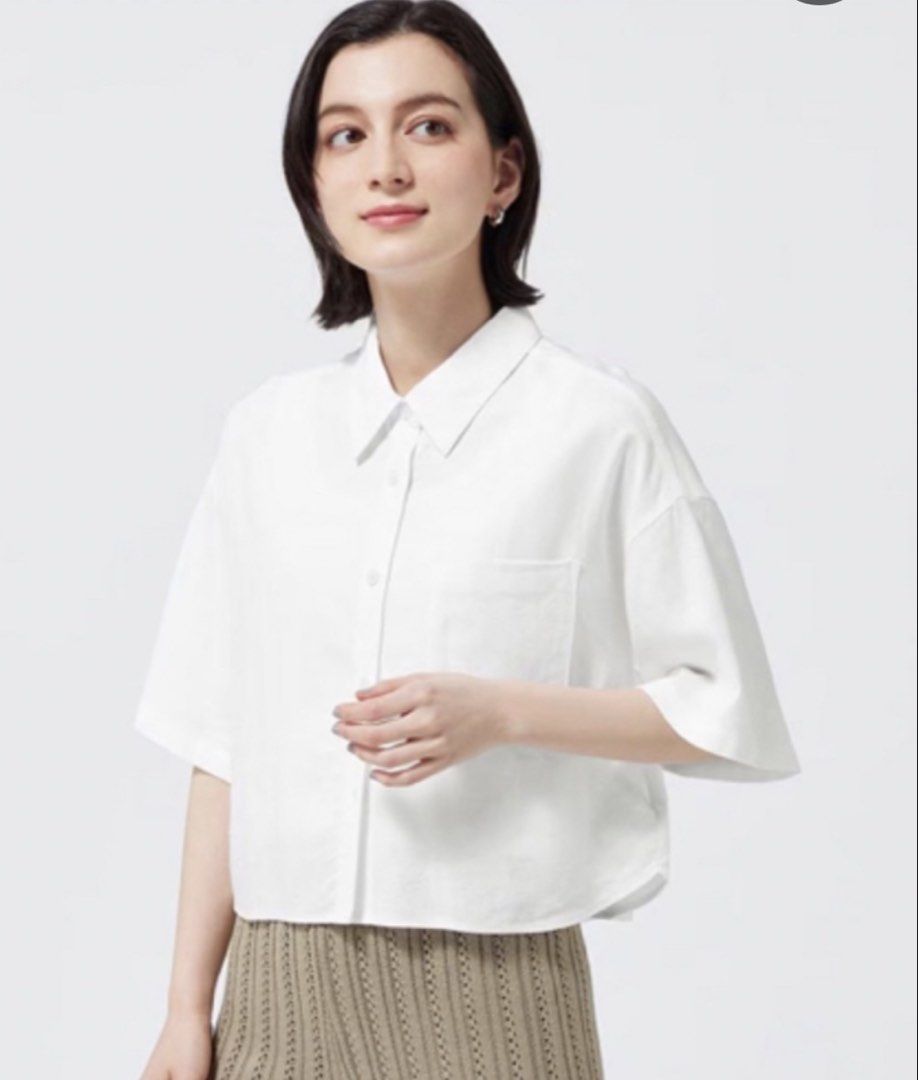 GU Button-down boxy Cropped Shirt (Category: Blouses) located in Naga. Submitted by tiindahunts (Listing ID 1469107754, Image 1). Description: From Hongkong box!.