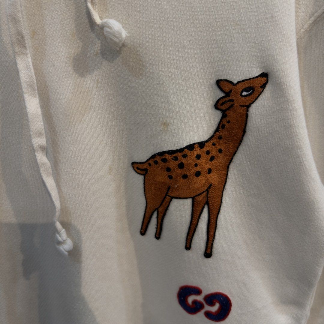 Gucci Deer Cream Hoodie (Category: Hoodies) located in Manila. Submitted by jerichomal82553 (Listing ID 1469046357, Image 3). Description: Gucci Deer Cream Hoodie 23.5 by 28 Good Condition Complete Tags CLAIM 2k.
