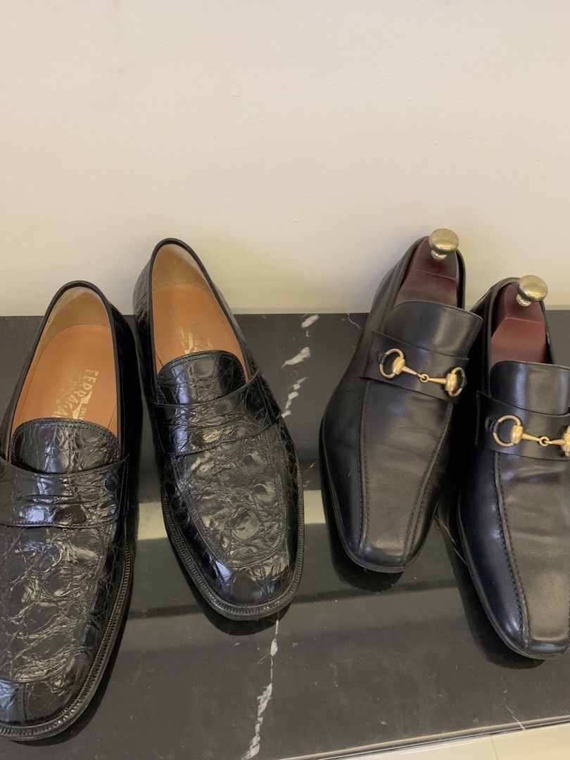 Gucci x S. Ferragamo (Category: Casual Shoes) located in Balagtas. Submitted by gabb4473 (Listing ID 1469014256, Image 1). Description: retail price over $2k, selling both for ₱21,000 Authentic loafers from Japan Size US 8-8.5 Comes with original box, dust bags, wodden filler, extra sole no history of repair, rarely used Pick up at Fairview QC or Lalamove.