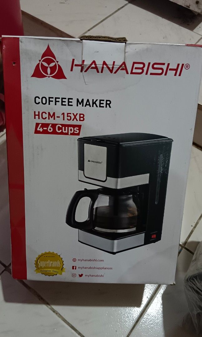 Hanabishi Coffee Maker (Category: Coffee Machines & Makers) located in Bulacan. Submitted by rasel.10 (Listing ID 1469158556, Image 3). Description: ONCE LANG NAGAMIT FRESH NAKA BOX PA WITH PLASTIC.