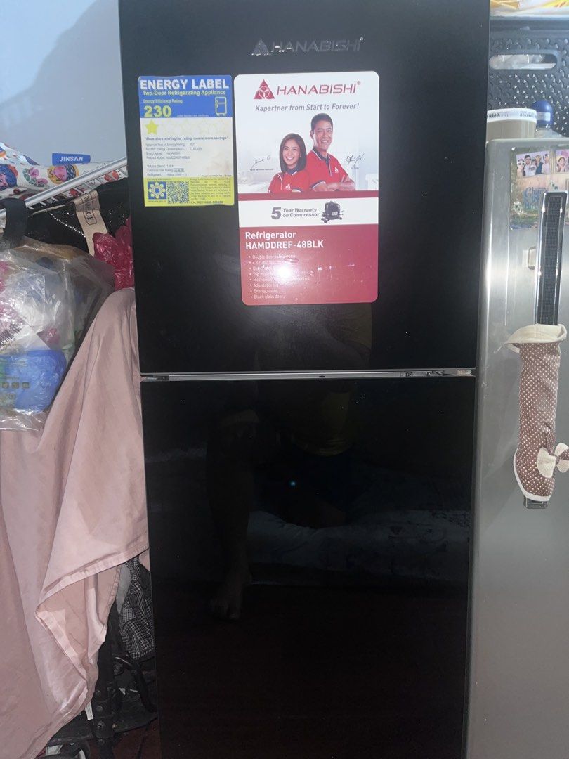 Hanabishi HAMDDREF-48BLK Double Door Refrigerator (Category: Refrigerators and Freezers) located in Manila. Submitted by lunaaaasyaitau (Listing ID 1469048864, Image 1). Description: 🏷️ MOVING OUT SALE! 🏷️ 🖤 HANABISHI 2-DOOR REFRIGERATOR (BLACK) ✨ Model: HAMDDREF-48BLK ✨ Used for only 1 year ✨ No issues, working perfectly! ✨ With separate freezer compartment ✨ Spacious enough for everyday essentials ✨ Sleek black finish 💰 SELLING FOR ₱7000 ON